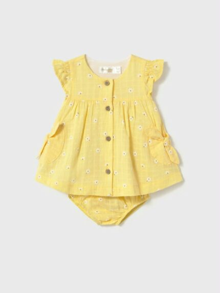 Abito con culotte neonata Completo Neonata Mayoral Newborn: Vestito con Ricami Floreali e Culotte