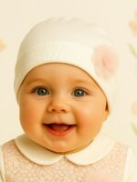 Cappellino neonata Fiaba Rosa Cappellino Neonata in Jersey con Decoro Floreale - Made in Italy | Teto&Tatta Nursery Lista Nascita Idea Regalo Corredino