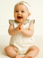 Pagliaccetto neonata Petali di Seta Pagliaccetto Neonata in Lino e Cotone - Eleganza e Dolcezza - Teto e Tatta Lista Nascita Idea Regalo Corredino