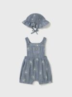 Salopette con cappello neonata Completo Estivo Neonata Mayoral Newborn: Salopette Ricamata e Cappellino Coordinato