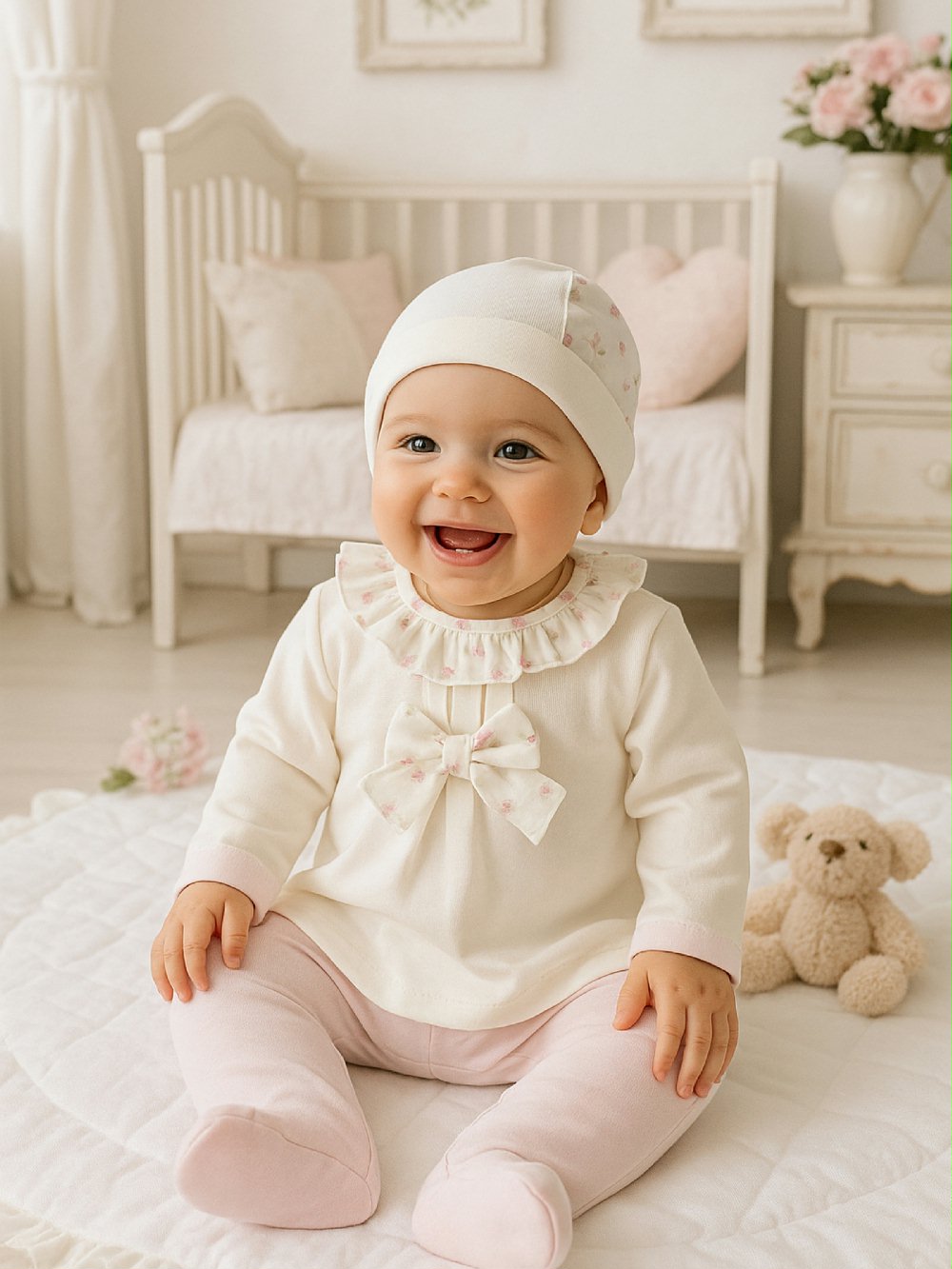 Completo due pezzi neonata Riviera CL7320 Nursery Lista Nascita Idea Regalo Corredino 00 Completo due pezzi neonata Riviera Completo neonata in jersey di cotone con fiocco - Teto e Tatta Made in Italy Nursery Lista Nascita Idea Regalo Corredino