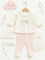 Completo due pezzi neonata Riviera Completo neonata in jersey di cotone con fiocco - Teto e Tatta Made in Italy Nursery Lista Nascita Idea Regalo Corredino