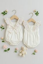 Pagliaccetto neonata Riviera Pagliaccetto per Neonata in Cotone con Dettagli Floreali e Fiocco - Eleganza e Comfort - Teto e Tatta Nursery Lista Nascita Idea Regalo Corredino