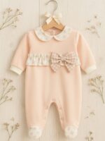Tutina neonata Cipria Tutina in jersey per neonata made in Italy Teto e Tatta con cinturina e fiocco elegante Nursery Lista Nascita Idea Regalo Corredino