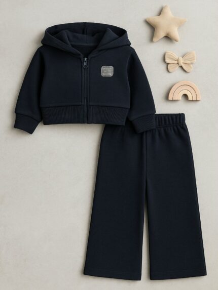 Tuta sportiva bimba Tuta sportiva Ativo Kids in felpa stretch per bimba 6-36 mesi, composta da felpa zippata crop con cappuccio e pantaloni dal taglio comodo Back to School