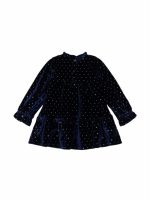 Abito manica lunga bimba Ativo Kids - abito a manica lunga in velluto liscio con piccoli pois, balza al fondo, fiocchetto decorativo e allacciatura posteriore con bottoncini, 6/36 mesi