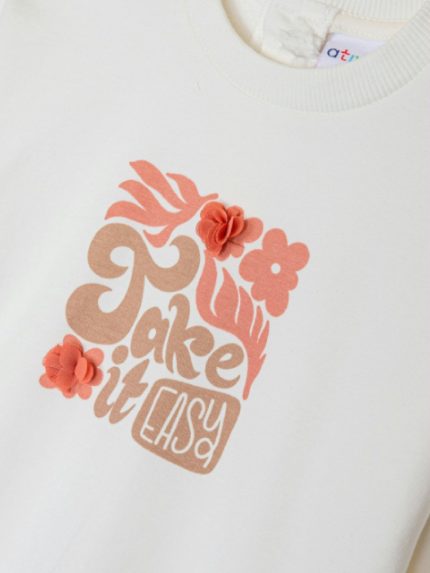 Felpa girocollo bimba Ativo Kids 6/36 mesi - Felpa bimba in cotone con stampa e decoro in voile