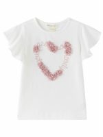 T-shirt manica corta bambina Newness Kids, t-shirt in jersey stretch con cuore di petali rosa, bambina 3-9 anni