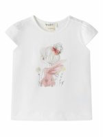 T-shirt manica corta bambina Newness Kids - t-shirt stampata in jersey stretch per bambina con fiocchetto applicato e maniche ad aletta, bambina 3-9 anni