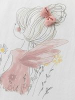 T-shirt manica corta bambina Newness Kids - t-shirt stampata in jersey stretch per bambina con fiocchetto applicato e maniche ad aletta, bambina 3-9 anni