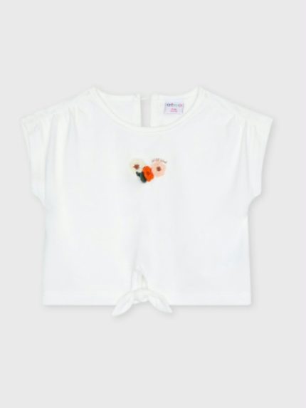 T-shirt manica corta bimba Ativo Kids 6/36 mesi - T-shirt bimba in cotone stretch con applicazioni tricot