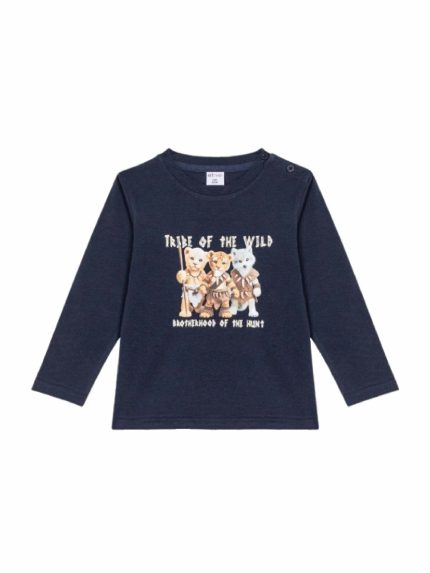 T-shirt manica lunga bimbo Ativo Kids 6/36 mesi - T-shirt stampata a manica lunga in cotone stretch blu