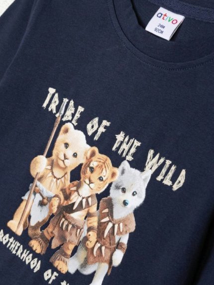 T-shirt manica lunga bimbo Ativo Kids 6/36 mesi - T-shirt stampata a manica lunga in cotone stretch blu