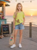Completo T-shirt Paillettes e Shorts Denim
