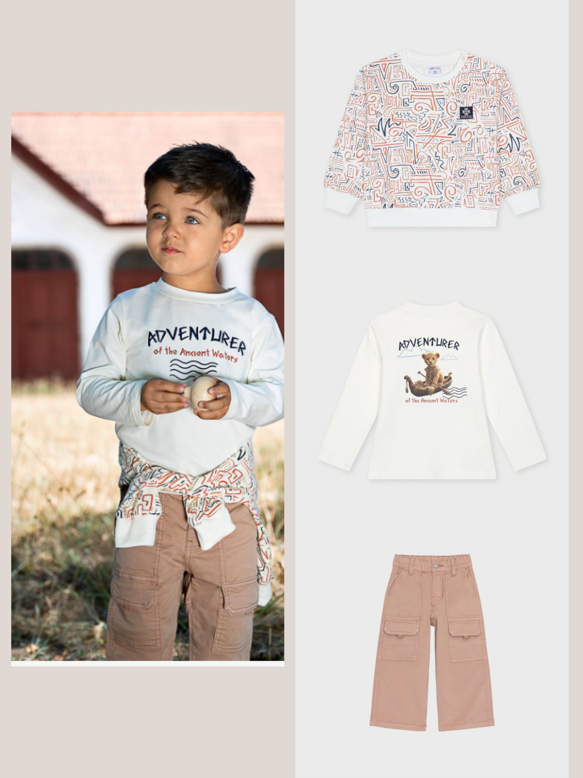 LOOK_15_261 Completo Felpa Girocollo, T-shirt manica lunga, Pantaloni Cargo - immagine 1