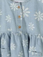 Abito denim manica corta bambina Minoti 3/7 anni - Abito bambina in morbido denim con stampa margherite