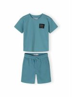 Completo due pezzi bambino Minoti 3/10 anni - Completo bambino due pezzi t-shirt e pantaloncini con cinta elastica e taschine in cotone stretch