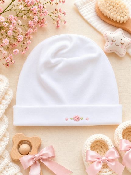 Cappellino neonata Aurora Cappellino neonata in jersey stretch con ricamo a mano - Teto e Tatta Made in Italy