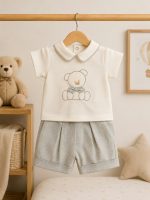 Completo due pezzi neonato Salvia Completo Neonato Easy Chic in Lino e Cotone con Pantaloncini Coordinati - Teto e Tatta