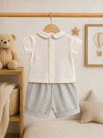 Completo due pezzi neonato Salvia Completo Neonato Easy Chic in Lino e Cotone con Pantaloncini Coordinati - Teto e Tatta