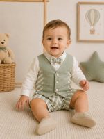 Completo tre pezzi neonato Salvia Completo Cerimonia Neonato 3 Pezzi con Gilet, Papillon e Bretelle Made in Italy - Teto e Tatta