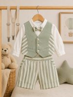 Completo tre pezzi neonato Salvia Completo Cerimonia Neonato 3 Pezzi con Gilet, Papillon e Bretelle Made in Italy - Teto e Tatta