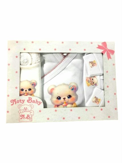 Set regalo neonata Corredino Nascita Noty Baby 4 Pezzi 100% Cotone - Body, Cappellino, Bavaglino e Guantini