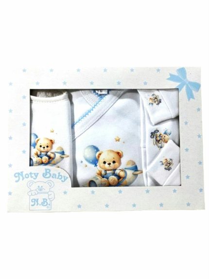 Set regalo neonato Set Corredino Nascita Neonato Noty Baby - 4 Pezzi 100% Cotone con Body, Cappellino, Bavaglino e Guantini