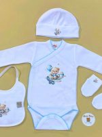 Set regalo neonato Set Corredino Nascita Neonato Noty Baby - 4 Pezzi 100% Cotone con Body, Cappellino, Bavaglino e Guantini