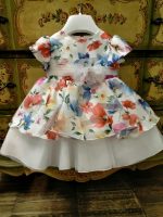 Abito Boccioli Teto e Tatta Abito elegante per neonata a manica corta in voile floreale con sottogonna in tulle e cintura in tulle, fodera 100% cotone. Lista Nascita Abito da Cerimonia Neonata Corredino