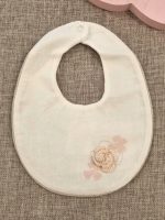 Bavetta neonata Petali di Seta Bavaglino elegante in misto lino per neonata - Decoro tricot e tessuti naturali Lista Nascita Idea Regalo Corredino