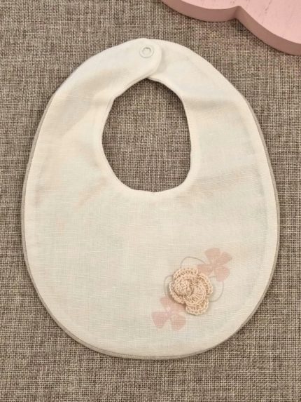 Bavetta neonata Petali di Seta Bavaglino elegante in misto lino per neonata - Decoro tricot e tessuti naturali Lista Nascita Idea Regalo Corredino