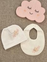 Bavetta neonata Petali di Seta Bavaglino elegante in misto lino per neonata - Decoro tricot e tessuti naturali Lista Nascita Idea Regalo Corredino
