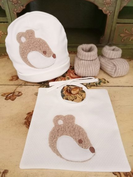 Bavetta Scoiattolo Bavetta neonato in piquet millerighe con decoro Scoiattolo - 100% cotone - Teto&Tatta Made in Italy Made in Italy Lista Nascita Scoiattolo Nascita Lui Idea Regalo Corredino