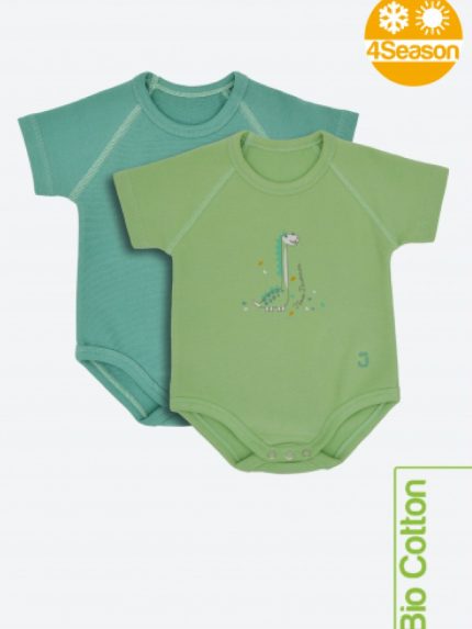 Body 0-36m- Bipack - Bio 4 Stagioni Dino Body neonato cotone biologico mezze maniche bipack pino + brontosauro