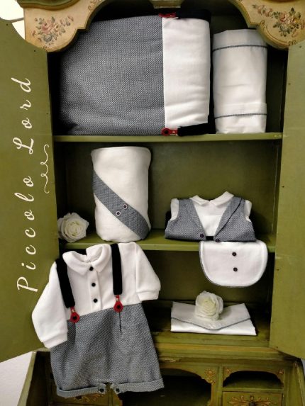 Busta cambio Piccolo Lord Busta cambio corredino in piquet millerighe profilato in tessuto blu/bianco. Made in Italy