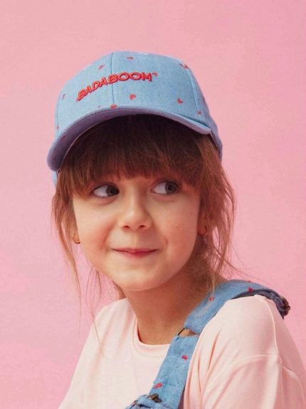 Cappellino con Visiera Badaboom Chamaye - Cappellino Badaboom denim blu con cuori rossi