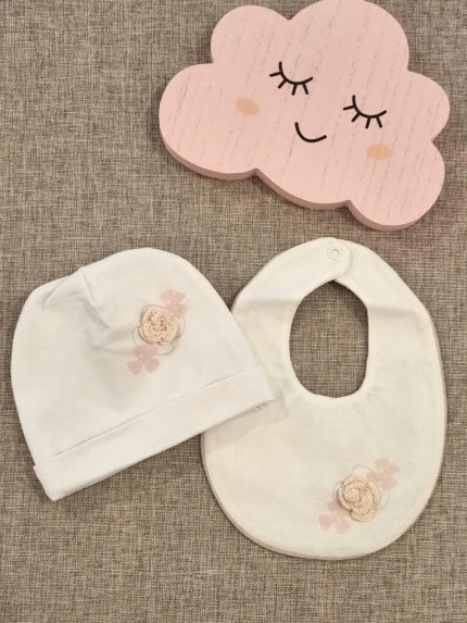 Cappellino neonata Petali di Seta Cappellino Neonata in Jersey con Decoro Tricot - Made in Italy | Teto&Tatta Lista Nascita Idea Regalo Corredino