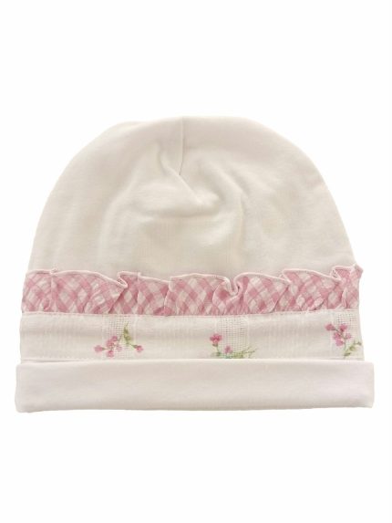 Cappellino neonata Vichy Cappellino per neonata in jersey di cotone con balza in tessuto fantasia quadretti.Made in Italy Lista Nascita Corredino