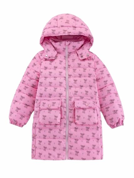Cappotto piuma bambina Logan Calonie – Piumino lungo invernale bimba in piuma d’oca Logan Candy Pink Bow