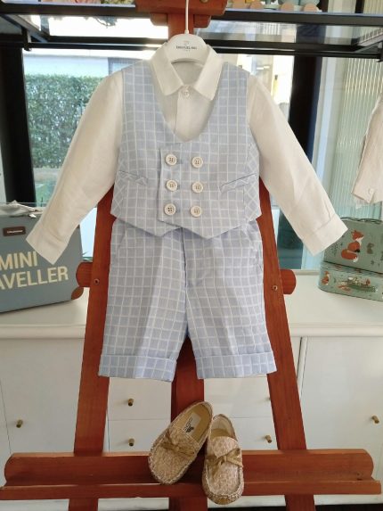 Completo 3 pezzi neonato Completo Battesimo per Neonato - Eleganza Estiva in Azzurro e Panna Made in Italy Abito da Battesimo Completo Cerimonia Neonato