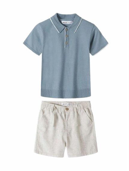 Completo due pezzi bimbo Minoti 6/36 mesi - Completo bambino polo in maglia e bermuda in lino