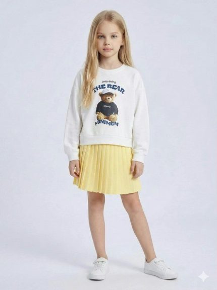 Completo due pezzi felpa+gonna Mini Mignon Paris - Completo bambina/ragazza 4-14 anni, felpa in cotone e gonna plissettata