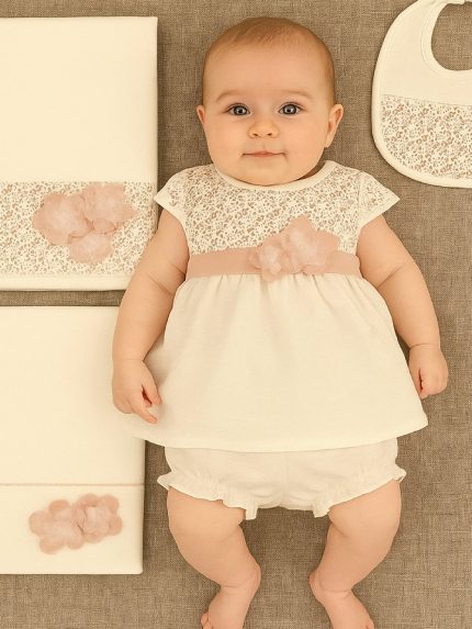 Completo due pezzi neonata Fiaba Rosa Completo due pezzi neonata Teto e Tatta in jersey con pizzo Nursery Lista Nascita Idea Regalo Corredino