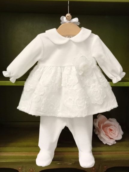 Completo due pezzi neonata Nuvola Completo 2 pezzi neonata in ciniglia e tulle floreale - Look raffinato e caldo per l'inverno Made in Italy Nascita Lei Nursery Lista Nascita Idea Regalo Corredino