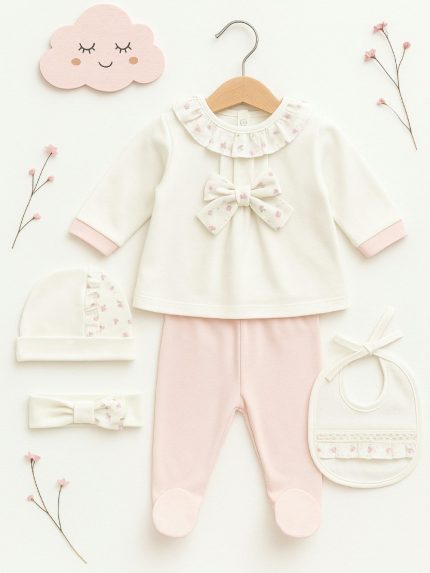 Completo due pezzi neonata Riviera Completo neonata in jersey di cotone con fiocco - Teto e Tatta Made in Italy Nursery Lista Nascita Idea Regalo Corredino