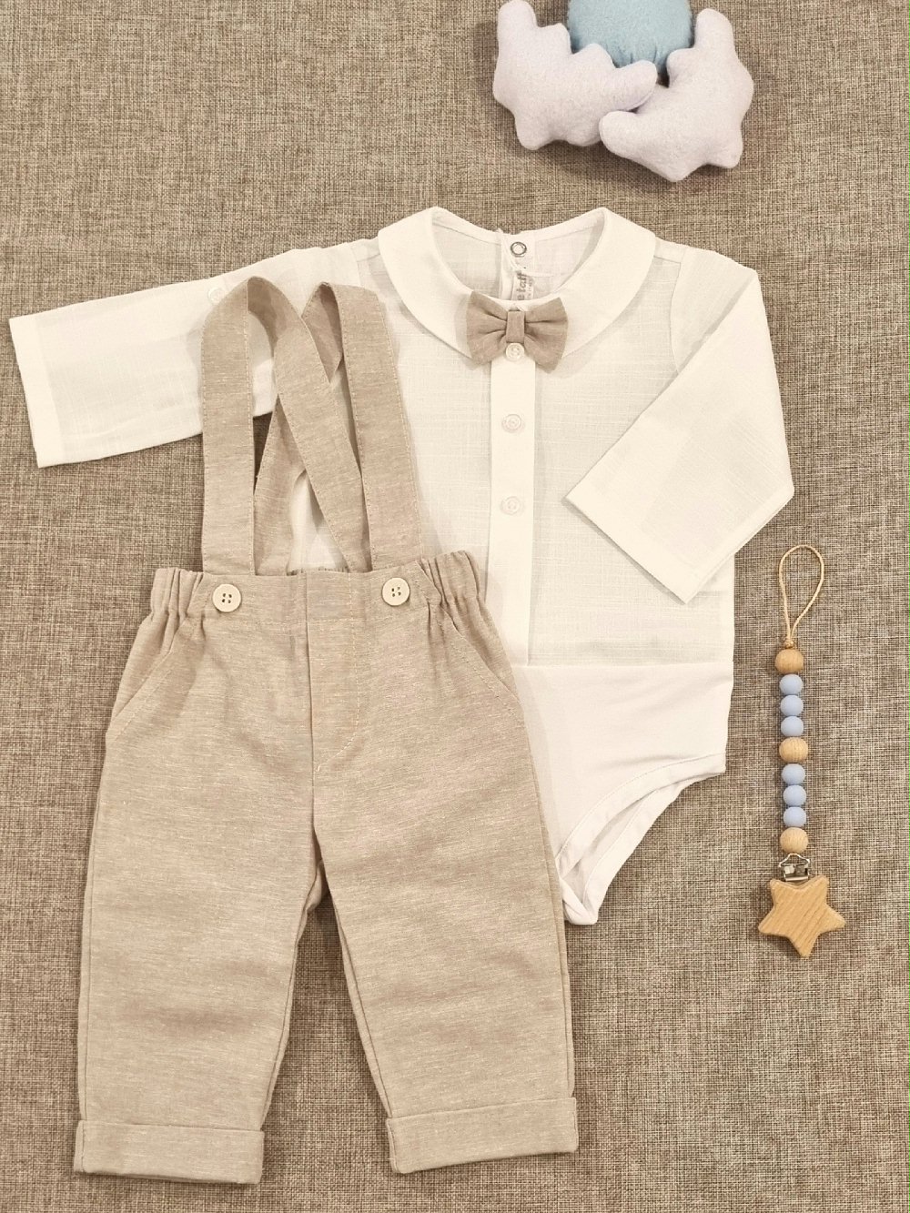 Completo due pezzi neonato Bebè CD7460 Completo Cerimonia Neonato 00 Completo due pezzi neonato Bebè Completo Neonato Elegante in Lino e Cotone con Papillon - Made in Italy Completo Cerimonia Neonato