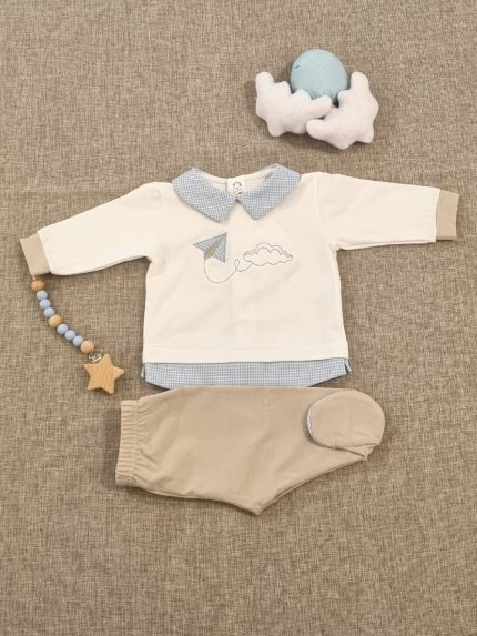 Completo due pezzi neonato Bebè Made in Italy per Piccoli Sogni: Completo Neonato in Jersey e Fantasia Quadri Nursery Lista Nascita Idea Regalo Corredino