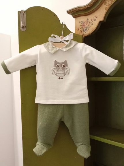 Completo due pezzi neonato Gufetto Completo Clinico Lungo Neonato in Cotone Stretch con Colletto Fantasia - Teto&Tatta Made in Italy Made in Italy Gufetto Nascita Lui Idea Regalo Corredino