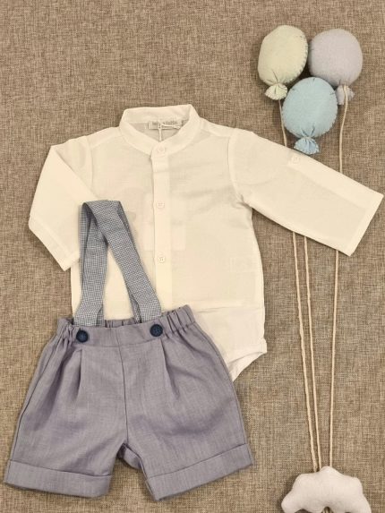 Completo due pezzi neonato Sussurri di Cotone Completo Neonato Lino con Bretelle - Eleganza Easy Chic - Teto e Tatta Cerimonia Neonato Completo Cerimonia Neonato